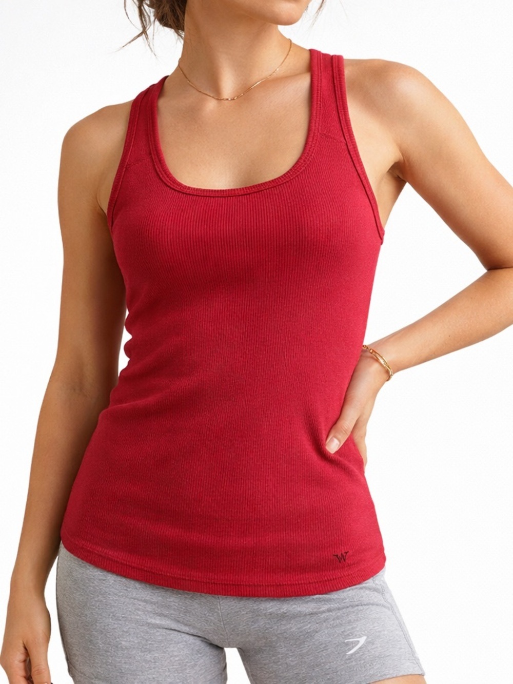 Athletic Works Ribbed Cotton Tank Top Bra Shelf Scoop Neck Racerback Berry Red M